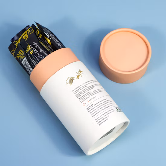 Firstsail amostra grátis cilindro de luxo tubo de papel papelão caixa de embalagem de grau alimentício para proteína de feijão de café em pó tempero sal goma chá vermelho